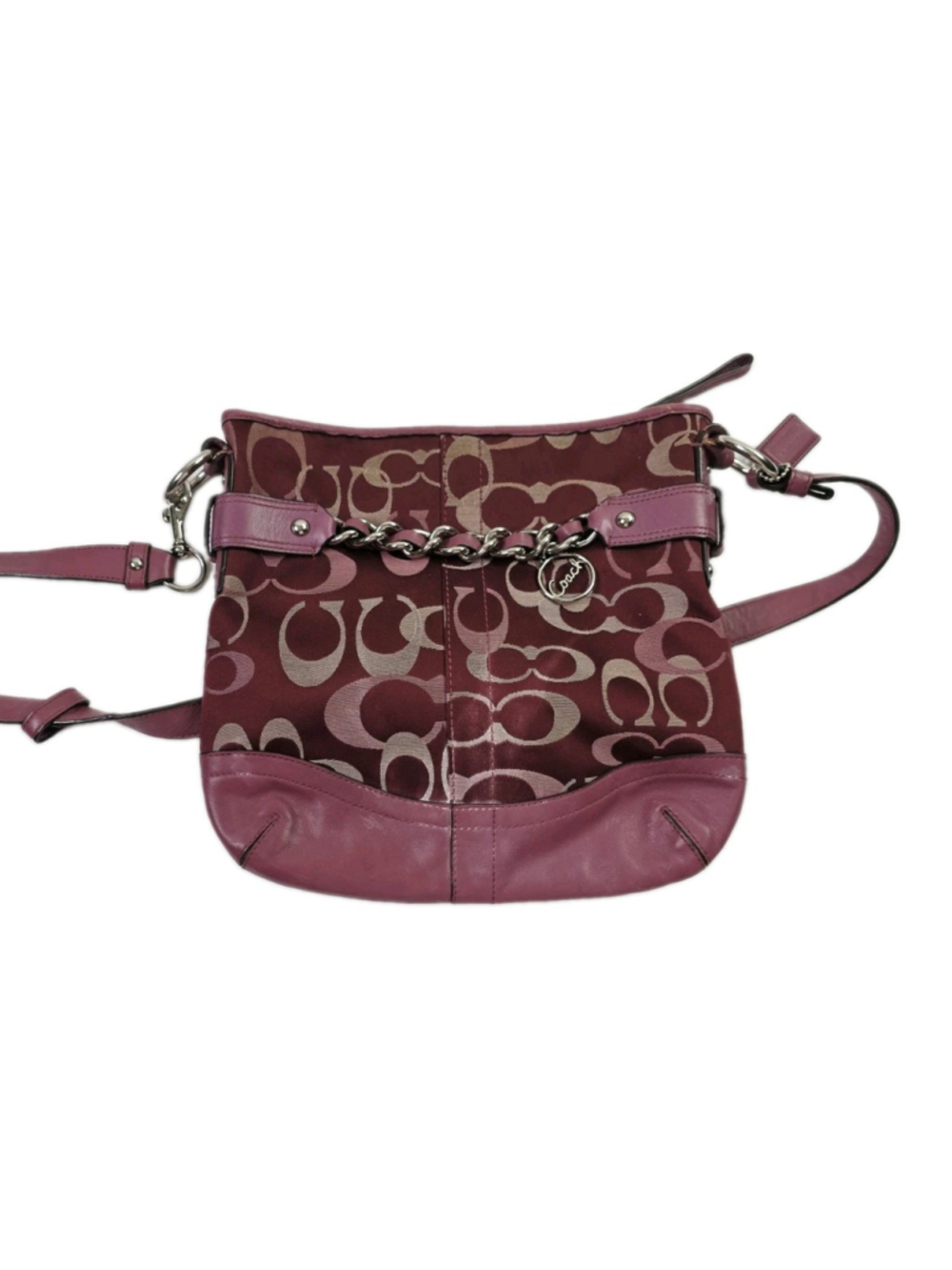 Vtg. Coach Penelope Optic Monogram Swingpack F20502 Burgundy Chain Shoulder Bag